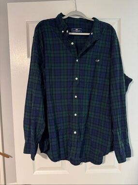 Vineyard Vines Green & Navy Plaid Button-Down Shirt